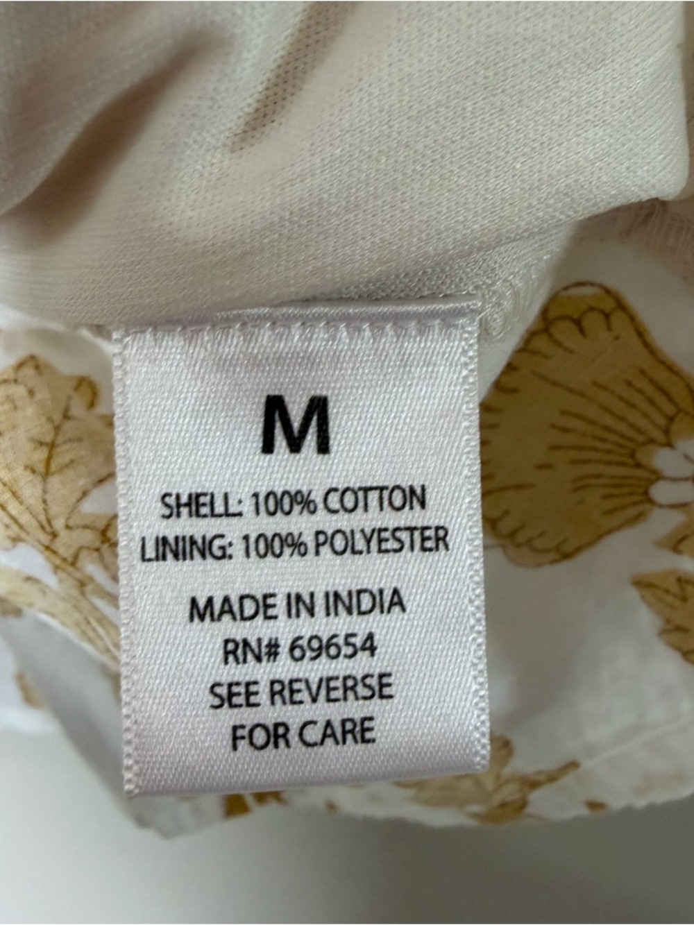 Block Print Cotton Puff Sleeve Gold & White Floral Top - Picture 5 of 7